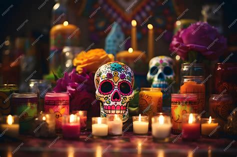 Sugar skulls used in an ofrenda to honor loved ones