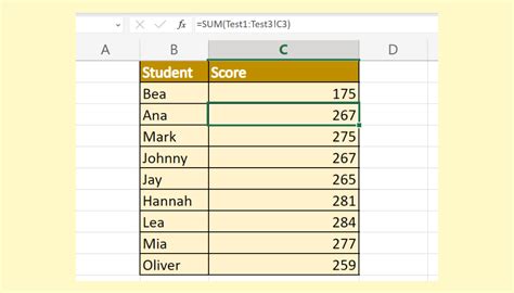 Sum Across Sheets Example