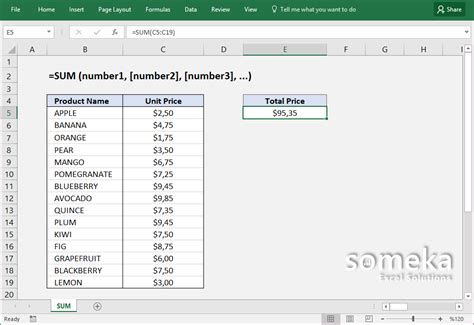 Examples of using the SUM function to add cells from different sheets