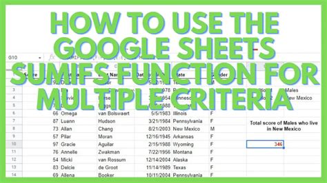 Sum if multiple criteria Google Sheets example