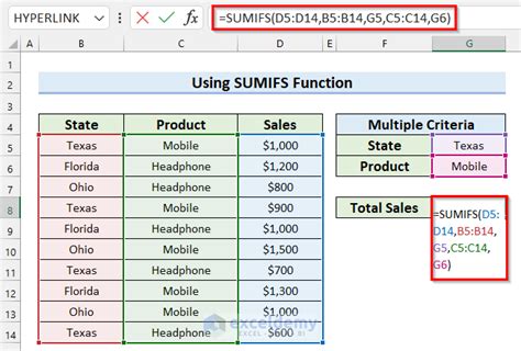 sumifs function