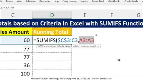 SUMIFS Function Running Total