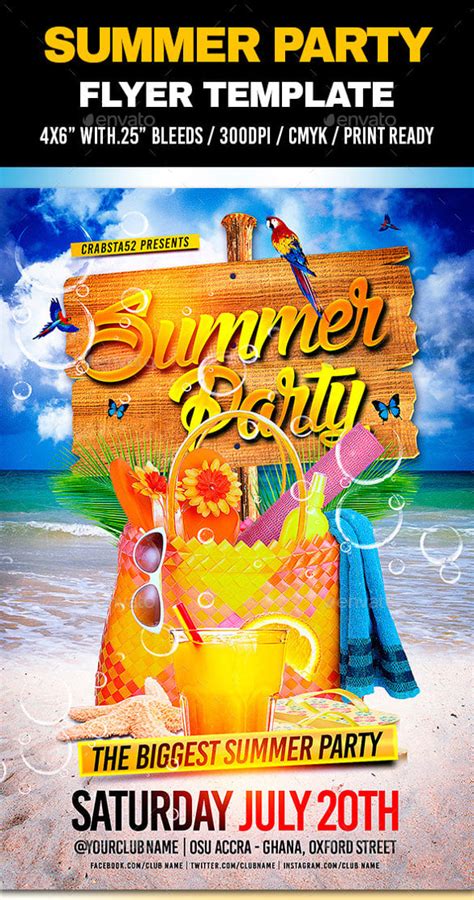 Summer birthday flyer template