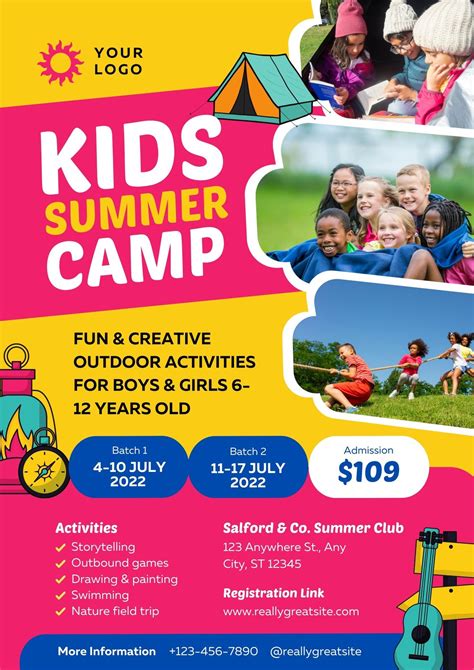 Summer Camp Flyer Template with a Fun Illustration