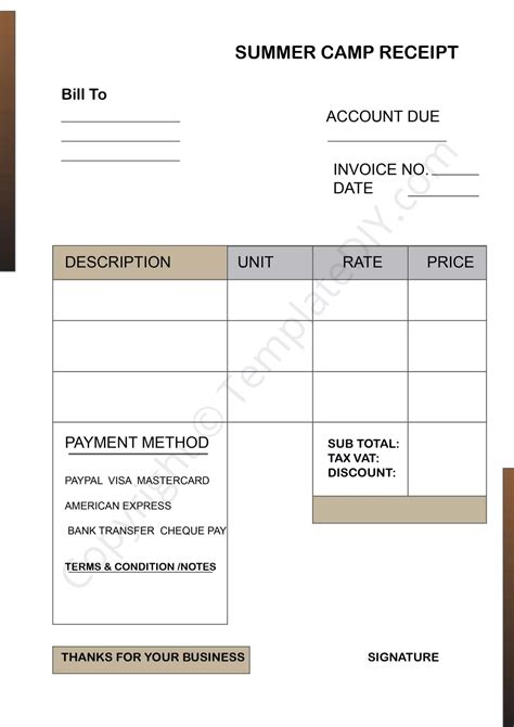 Summer camp invoice template example