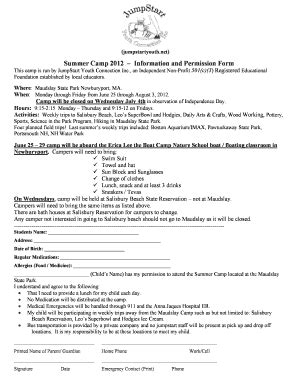 Summer camp permission slip template free download