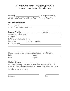 Summer camp permission slip template google docs