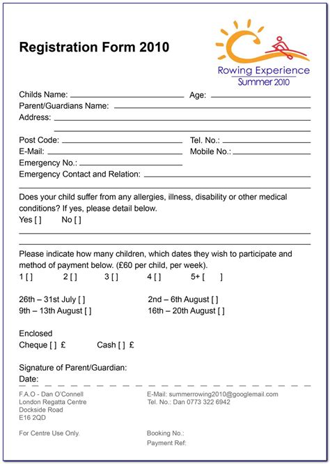 Summer Camp Registration Form Template Download