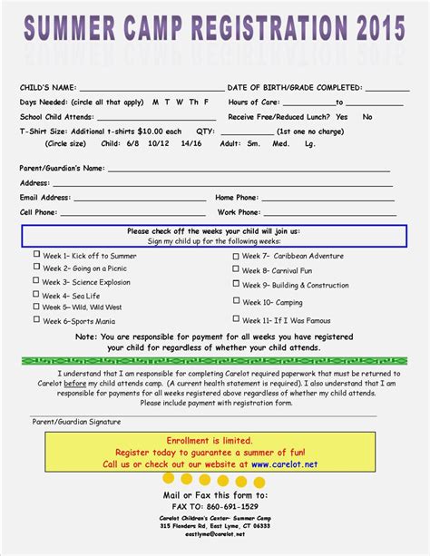 Summer Camp Registration Form Template Free