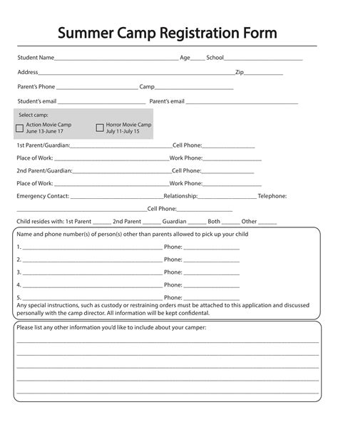 Summer Camp Registration Form Template Key Elements