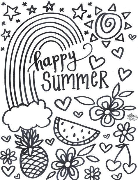 Summer coloring sheet featuring a summer-themed design