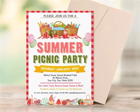 Summer Picnic Invitation Template with Photo