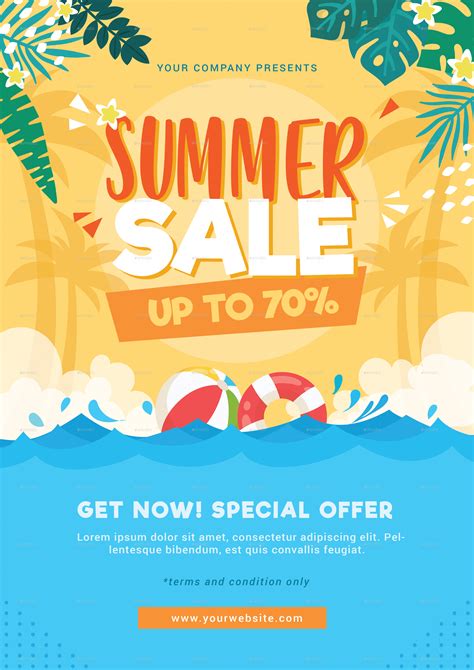 Summer Sale Flyer Template Design with Beach Ball