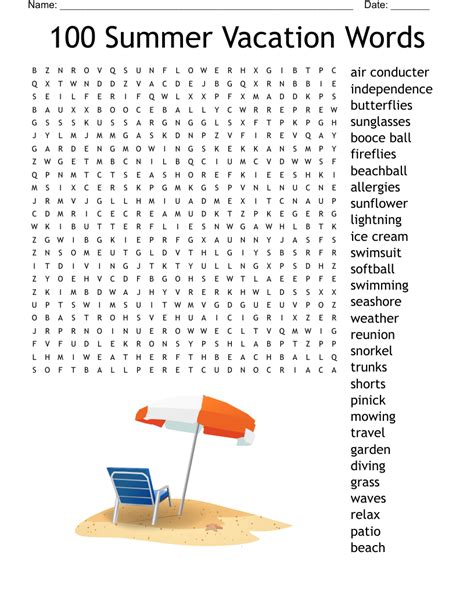 Summer Vacation Word Search