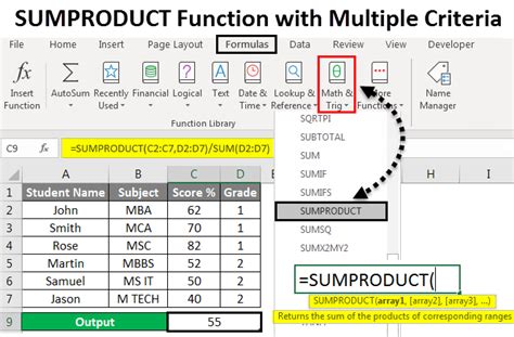 SUMPRODUCT formula syntax