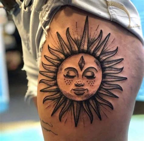 Sun with Face Tattoo