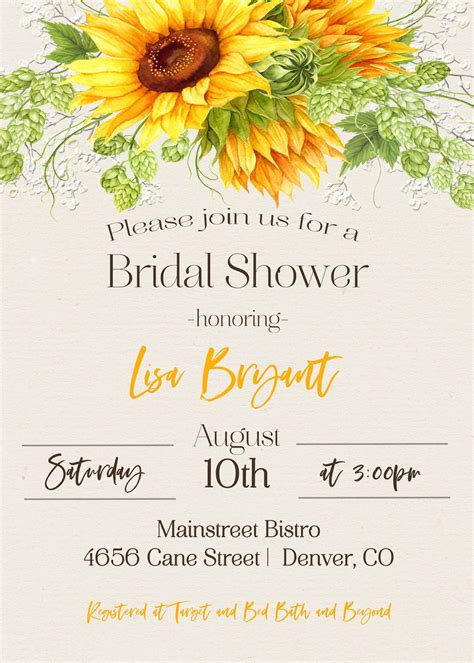 Sunflower Bridal Shower Invitation Template 1