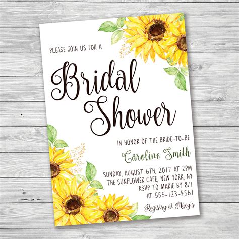 Sunflower Bridal Shower Invitation Template 2