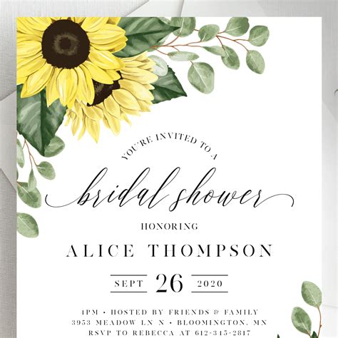 Sunflower Bridal Shower Invitation Template 3