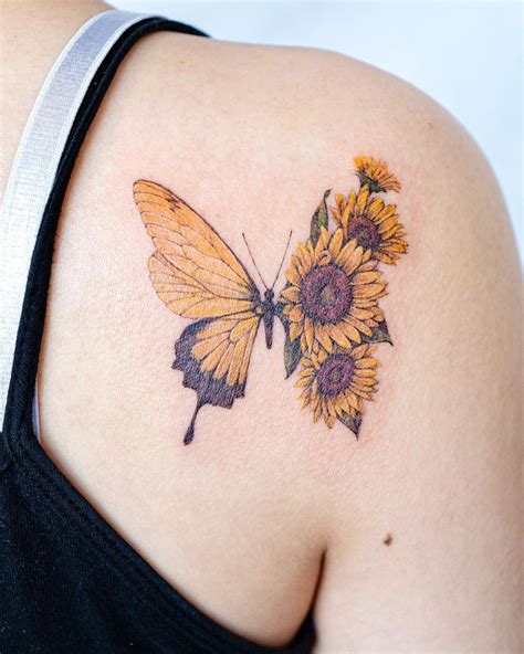 Sunflower Butterfly Tattoo Design