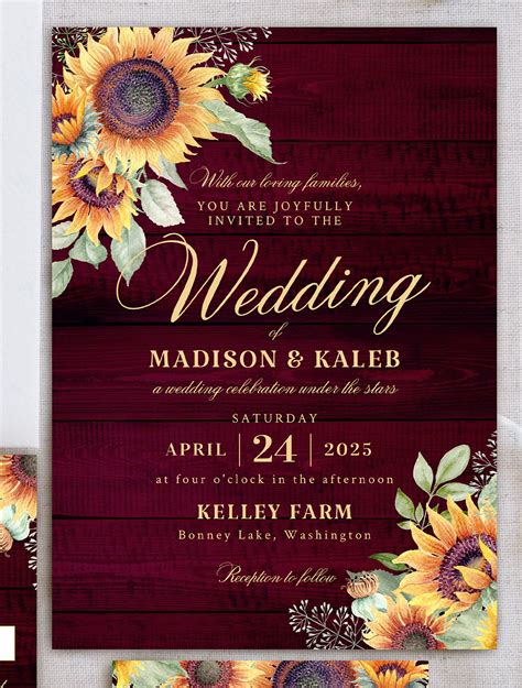 Sunflower-themed wedding invitation