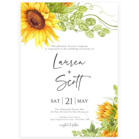 Sunflower wedding invitation designs