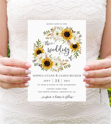 Sunflower wedding invitation templates download