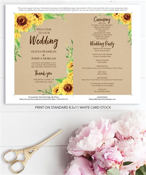 Sunflower Wedding Program Template Gallery 1