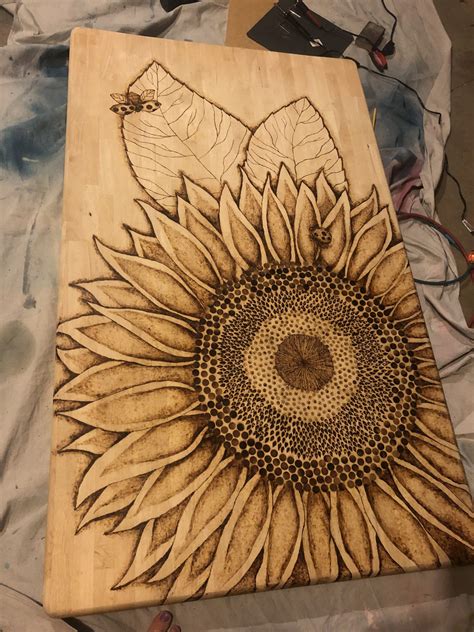 Sunflower wood burning design ideas image