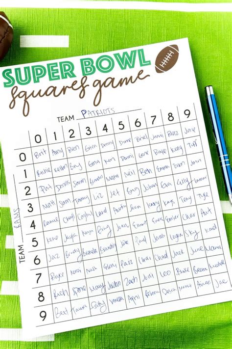 Super Bowl Pool Squares Template Idea