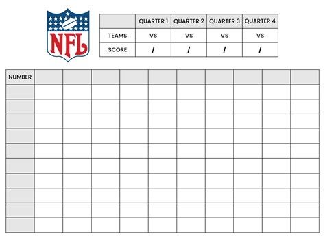 Super Bowl Pool Template Print