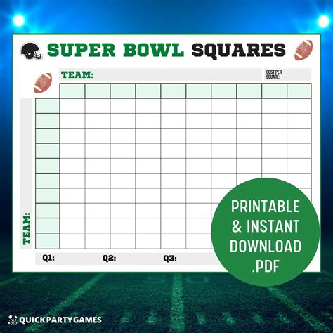 Customizable Super Bowl Squares Brackets Printable Template on Etsy