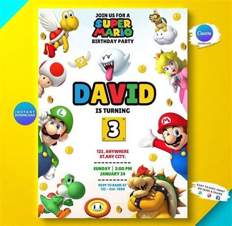 Super Mario Invitations Templates Examples