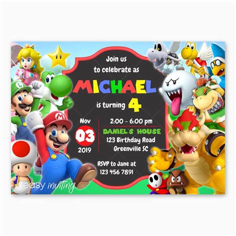 Super Mario Bros. birthday party invitation template 3