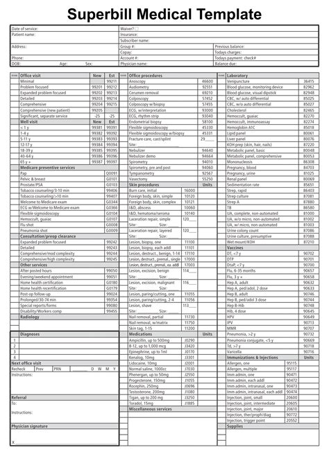 Example of billing information section on a Superbill template