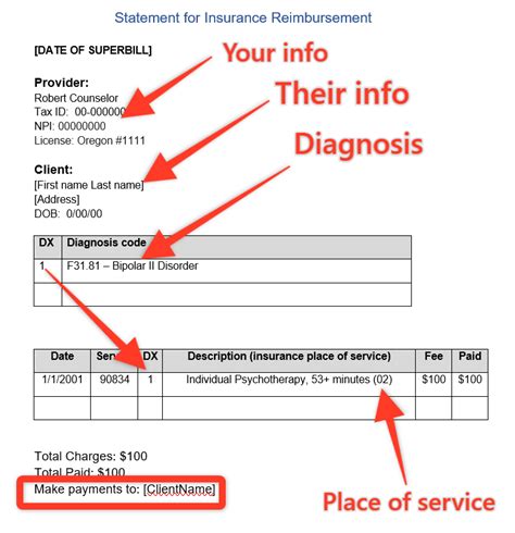 Example of signature and date section on a Superbill template