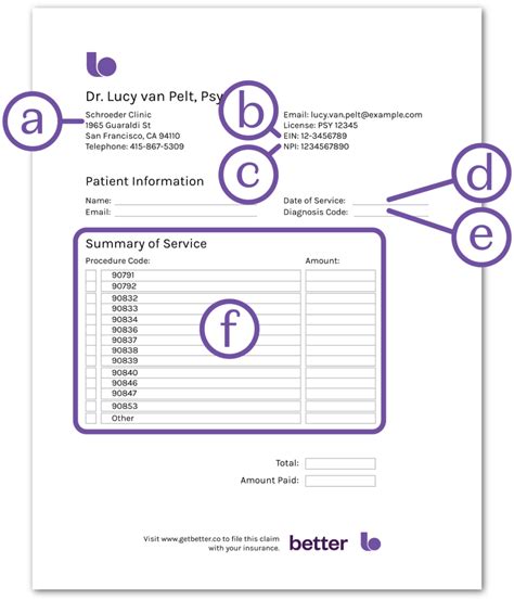 Example of a Superbill template for counseling services