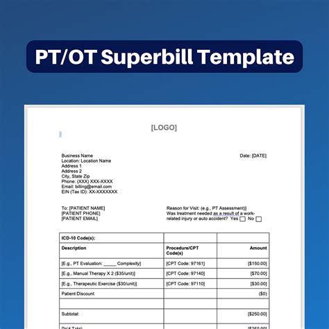 Superbill template for physical therapy treatment