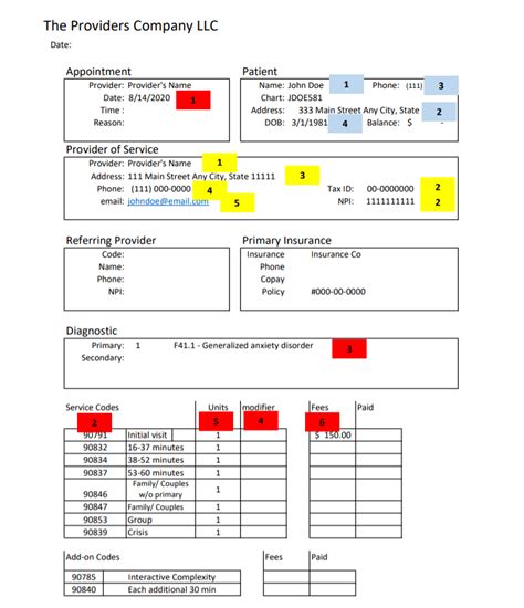 Example of a Superbill template for psychological services