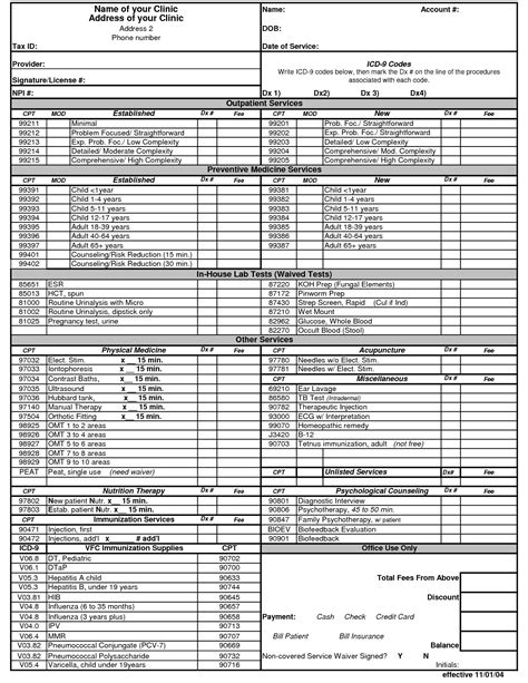 Example of a Superbill template for social work services