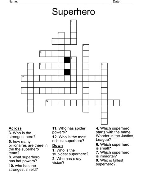 Superhero Crossword Puzzle