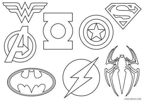 Superhero logos coloring page for kids to print and enjoy