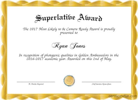 Superlative Certificate Template Example