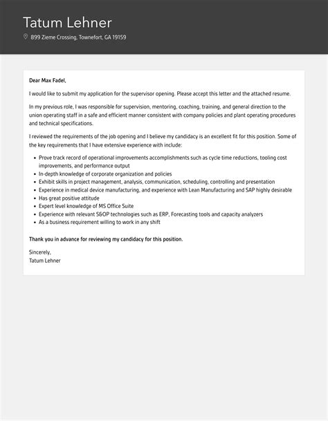 supervisor cover letter samples for jobs