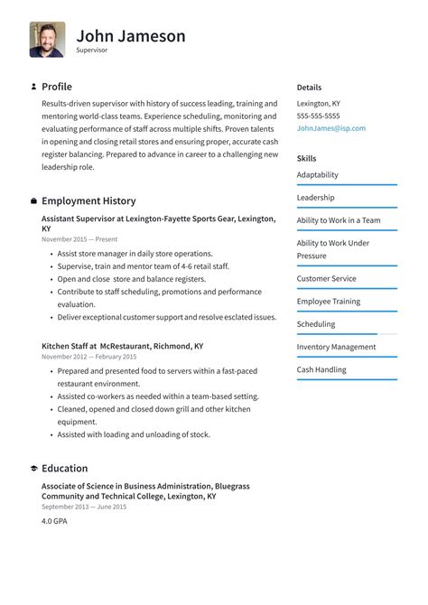 Supervisor Resume Template Format