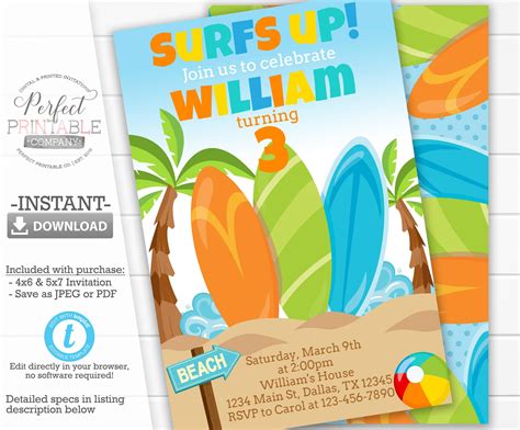 Surfboard Invitation