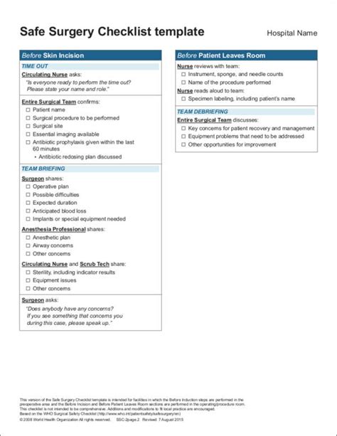 Surgical Checklist Template