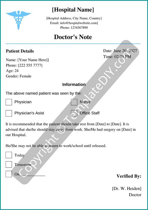 Surgical Doctors Note Template