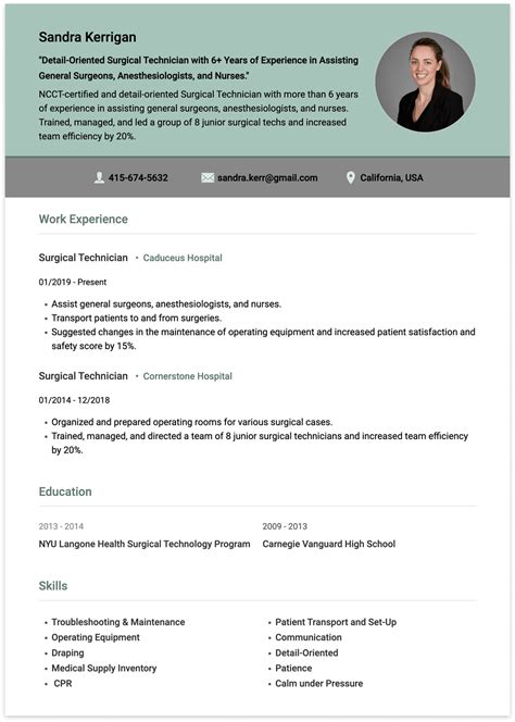 Surgical Tech Resume Example 6