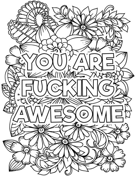 Floral Swear Word Coloring Page